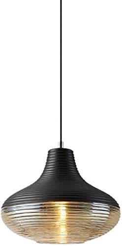 Indoor Amber Glass Lights Living Room Black Metal Finish Lampshade Ceiling Hanging Lamp, Suspension Light Fixture for Bedroom Kitchen Restaurant Lighting (Size : B)