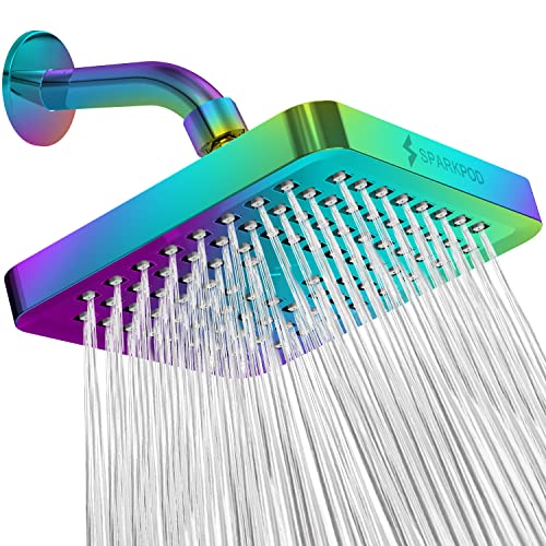 SparkPod Shower Head - High Pressure Rain - Luxury Modern Look - Tool-less 1-Min Install - The Perfect Adjustable Replacement For Your Bathroom Shower Heads (6" Square, Radiant Rainbow)
