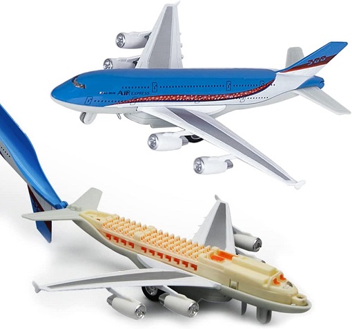 Crelloci Airplane Toys Bump and Go Airlines Die Cast Metal Model Plane Toy with Lights and Sounds, 3D Anatomy View, Blue Aircraft for Kids Toddler Boys 3 -12 Years Old Gift