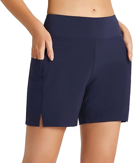BALEAF Women's High Waisted Swim Bottom Boy Short Tummy Control Swimsuit Bottoms Beach Water Surf Shorts Navy Blue XS