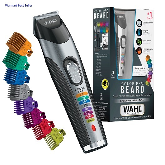 Wahl Aqua Blade rechargeable wet and dry beard trimmer with multiple interchangeable grooming heads.