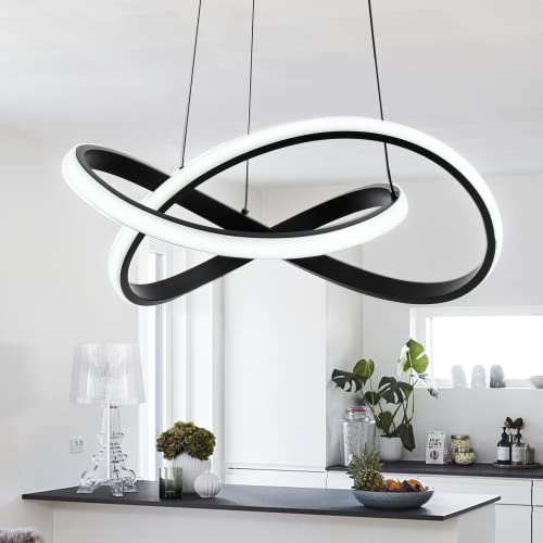 MAYNA Modern LED Pendant Light Fixture,Contemporary LED Chandelier with Irregular Ring Lights,Adjustable Hanging Lamp for Kitchen Dining Room Bedroom Kitchen Island Cafe, 6000K White