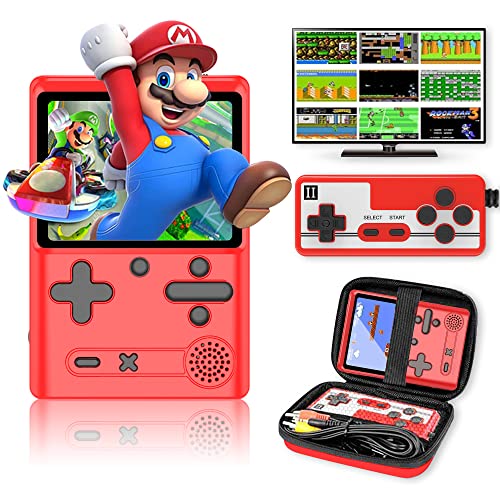 Retro Handheld Game Console with 500 Classical FC Games-3.0 Inches Screen Portable Video Game Consoles with Protective Shell-Handheld Video Games Support for Connecting TV & Two Players(Red)