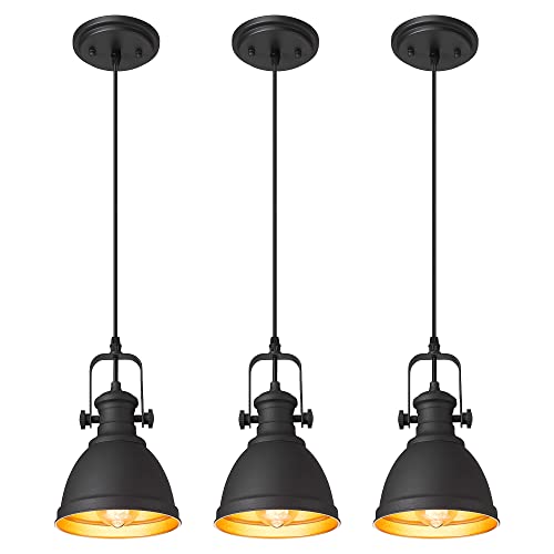 Audickic Pendant Lights, Minimalist Pendant Lighting for Kitchen Island, Hanging Light Fixtures with Black Metal, 3-Pack, AD-2151-1P3