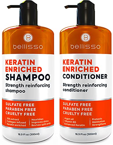 Keratin Shampoo and Conditioner Set - Sulfate Free Deep Treatment with Morrocan Argan Oil - Anti Frizz for Dry Hair and Extra Shine