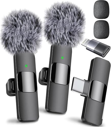 Mini Mic Pro Wireless Microphone for iPhone, iPad, Android, Lavalier Microphone for Video Recording - 2 Pack iPhone Mic Crystal Clear Recording with USB-C for Podcast, ASMR