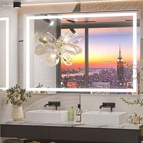 TETOTE LED Vanity Mirror 40 x 32 Lighted Bathroom Mirror Dimmable & Anti-Fog Function Makeup Mirror with Lights Bedroom LED Mirror Birthday Gift Housewarming Gift Wedding Gift