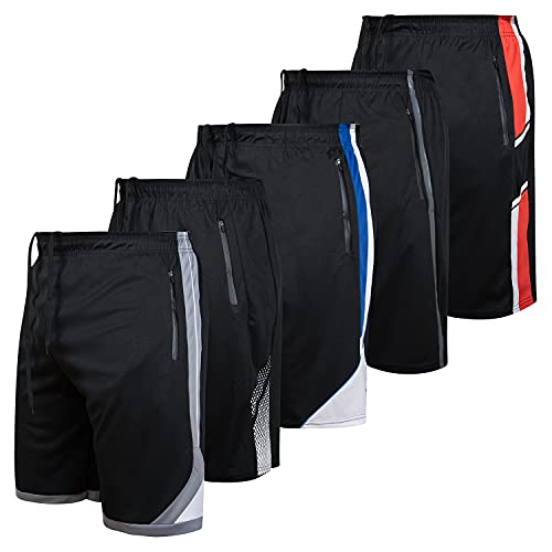 Ultra Performance Mens 5 Pack Athletic Running Shorts, Basketball Gym Workout Shorts for Men with Zippered Pockets