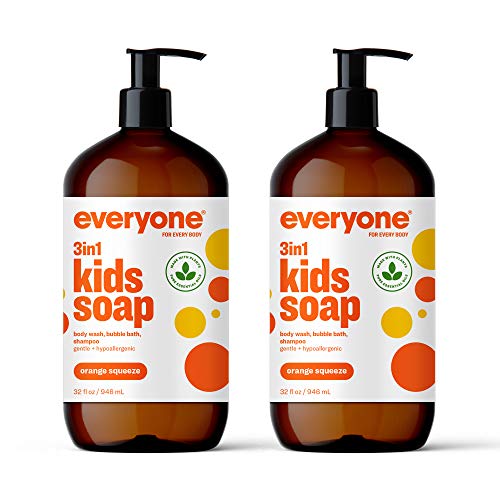 Everyone 3-in-1 Kids Soap, Body Wash, Bubble Bath, Shampoo, 32 Ounce (Pack of 2), Orange Squeeze, Coconut Cleanser with Plant Extracts and Pure Essential Oils