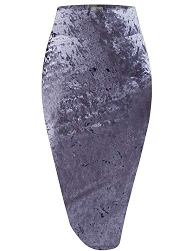 Hybrid & Company Women High Waist Sexy Casual Stretchy Midi Skirt for Summer S15033 Smoke S