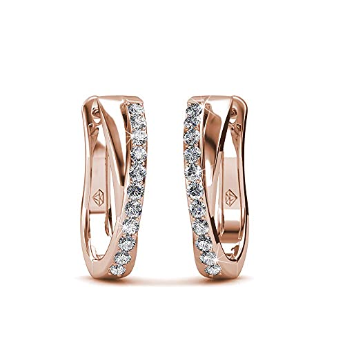 Cate & Chloe Amaya Adventurous 18k White Gold Plated Hoop Earrings with Crystals, Sparkling Silver Twisted Hoops Earring Set w/Solitaire Round Cut Diamond Crystals (Rose Gold)