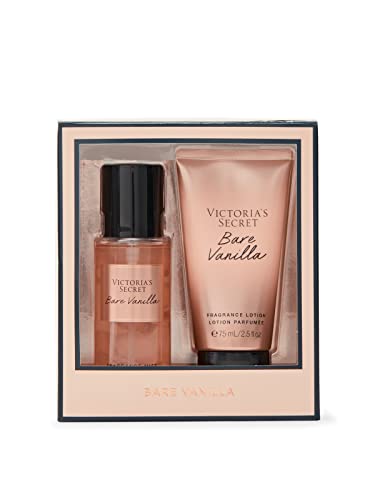 Victoria's Secret Bare Vanilla 2 Piece Mini Mist & Lotion Gift Set, Notes of Whipped Vanilla and Soft Cashmere, Bare Villa Collection, Assorted