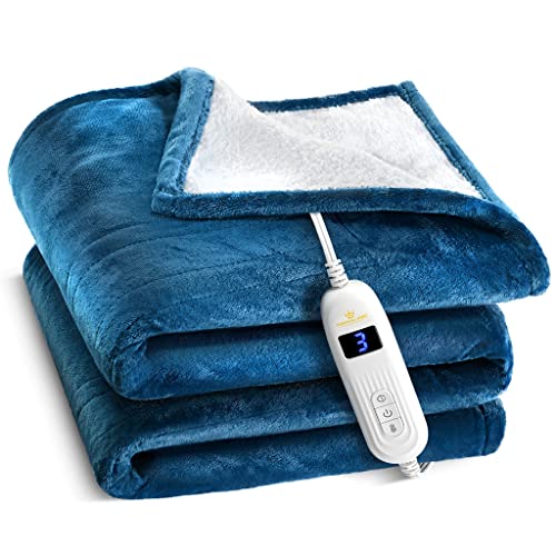 Medical king Heated Blanket, Machine Washable Extremely Soft & Comfortable Electric Blanket Throw Fast Heating with Hand Controller 10 Heating Settings & auto Shut-Off (Blue, 84 x 90)