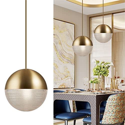 BOKT Bedside Ball Chandelier Modern Simple Light Luxury Long Line Adjustable Golden Pendant Lamp Restaurant Bar Round Glass Hanging Light Half Globe Metal Ceiling Lighting Fixtures (Gold)