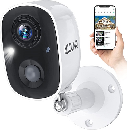 ACCUHR Security Camera Outdoor Rechargeable Battery Wireless Security Camera System,1080P WiFi Home Surveillance Camera with 2-Way Audio, Full Color Night Vision, PIR Motion Detection, Siren Alarm