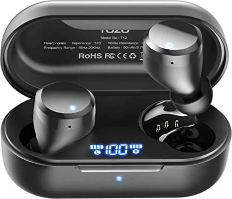 TOZO T12 Wireless Earbuds Bluetooth Headphones Premium Fidelity Sound Quality Wireless Charging Case Digital LED Intelligence Display IPX8 Waterproof Earphones Built-in Mic Headset for Sport