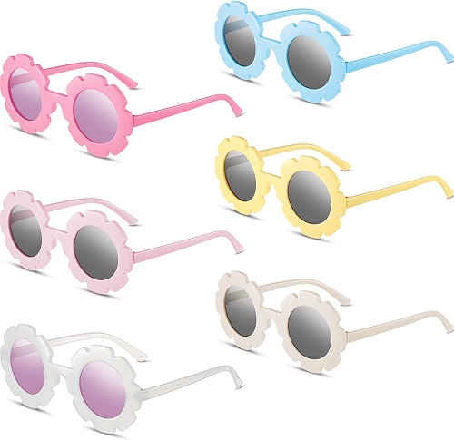 6 Pieces Round Flower Sunglasses Girls Flower Glasses Cute Outdoor Beach Eyewear for Kids (Fresh Colors)