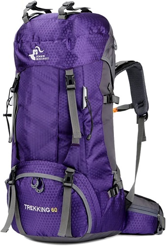 60L Waterproof Ultra Lightweight Hiking Backpack with Rain Cover,Outdoor Sport Daypack Travel Bag for Climbing Camping touring (Purple)