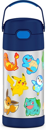 THERMOS FUNTAINER 12 Ounce Stainless Steel Vacuum Insulated Kids Straw Bottle, Pokemon