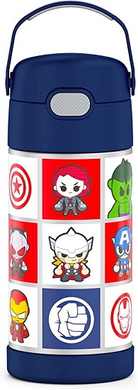 THERMOS FUNTAINER 12 Ounce Stainless Steel Vacuum Insulated Kids Straw Bottle, Avengers