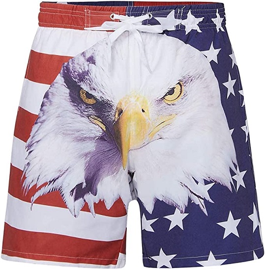 Freshhoodies Stripe Surf Shorts for Boys American Flaga Graphic Beach Shorts Kids Eagle Flag Quick Dry Bathing Suit TeensBathing Suits Size 14 Independence Day Drawstring Swimwear with Pockets