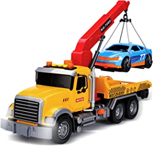 Big Tow Trcuks Toy Trucks with Hook and car for Boys Pull Back Trcuk Toys wiht Light and Sound for Kids (1:18 Plastic Tow Truck)