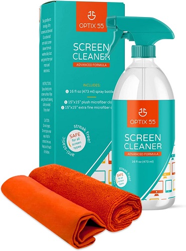 Screen Cleaner Spray Kit | 16oz Large Bottle TV Screen Cleaner Spray + 2 (15x15) Microfiber Cleaning Cloth for Computer Screen Monitor, LED LCD TV, Tablet, Phone, Laptop, Electronic Devices Cleaner