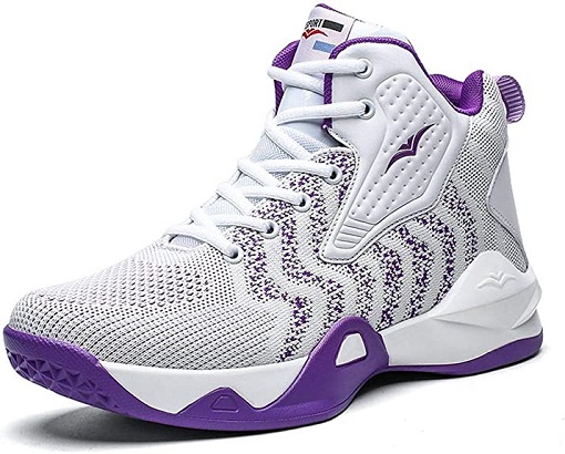 WELRUNG Women's Men's High Top Lightweight Fly-Weaving Running Jogging Sneakers Basketball Shoes for Youth Size Size 9.5/8 White Purple