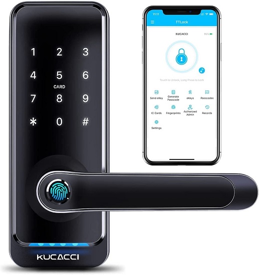 KUCACCI Smart Door Lock, Keyless Entry Door Lock, Fingerprint Door Lock, Digital Door Lock, Keypad Door Lock with Handle, Bluetooth WiFi Door Locks for Smart Home