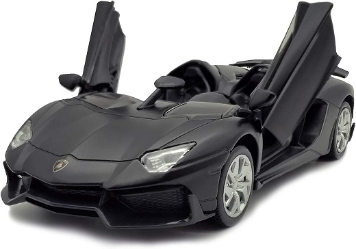 LMOY 1:32 Scale Die-cast Super Sports Car Lambo Aventador J Pull Back Cabriolet Metal Model Toy Car with Light & Sound Gift for Children (Black)