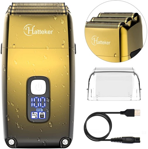 Hatteker Triple Blades Foil Shaver Electric Shaver Razor for Men Close Bald Head Barber Shaver Trimmer Waterproof Wet & Dry, Cordless, Gold