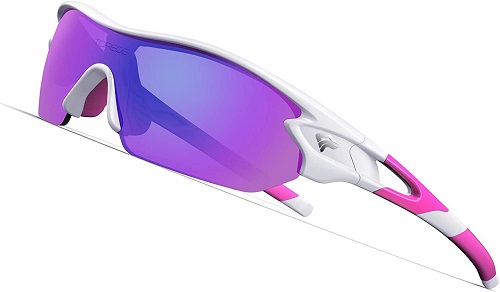 TOREGE Polarized Sports Sunglasses for Men Women Cycling Running Driving Fishing Golf Baseball Glasses TR02 Upgraded (White&Pink&Pink Lens)