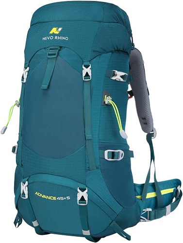 N NEVO RHINO 50L Green Hiking Backpack, Internal Frame Hiking Backpack, Alpine Climbing Backpack, Waterproof Camping Backpacking Daypack Suitable for Women, Men, Child (45+5 L)