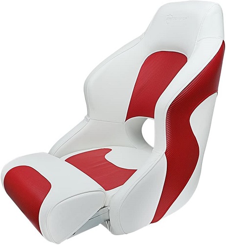 Seamander Captain Bucket Seat Boat Seat ,Filp Up Boat Seat (SC1-White/Red)