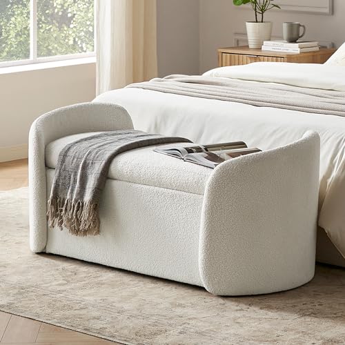 mopio Sophie 51" Ottoman Storage Bench, Entryway Bench with Storage & Seating, End of Bed Curved Bench for King & Queen Bed, Window Bench, Storage Chest for Bedroom (Pearl White Boucle)