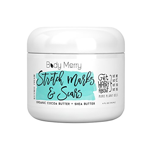 Body Merry Stretch Marks and Scars Defense Cream – Daily Moisturizer with Organic Cocoa Butter, Shea and Oils - Fade Old and New Body Marks and Nourish Dry Skin – Ideal Pregnancy Belly Cream, 4 oz
