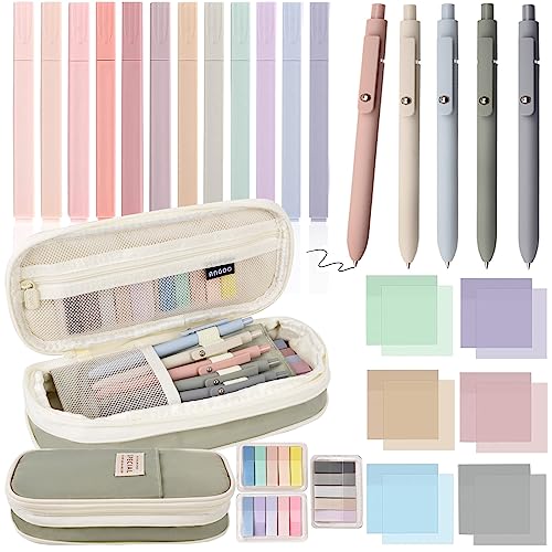 27 Pcs Aesthetic School Supplies Include 12 Pcs Aesthetic Highlighters Bible 1 Ppcs Big apacity Pen Case Bag 5 Pcs Retractable Quick Dry Gel Ink Pens 9 Pads Clear Sticky Tabs for School Office Home