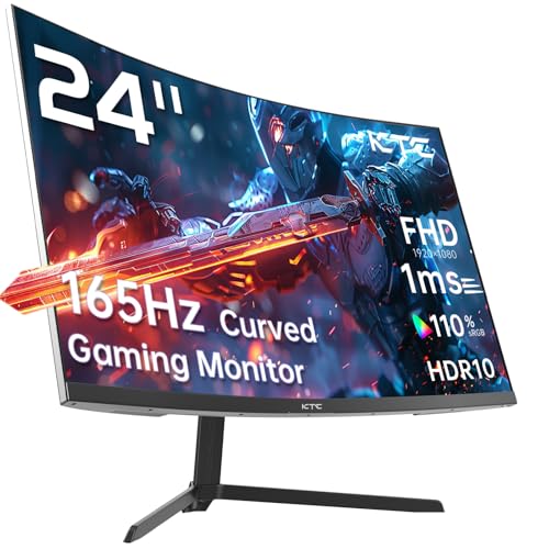 KTC 24 inch 1500R Curved Gaming Monitor 165Hz 1ms FHD 1080p VA Tilt Adaptive Sync HDR 110% sRGB DP/HDMI,VESA for Gaming Home Office Business PS5 PC Monitors