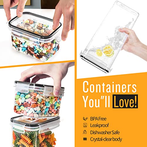 25 Pack Airtight Food Storage Containers Set, PRAKI BPA Free Plastic Dry Food Canisters for Kitchen Pantry Organization and Storage, Kitchen Storage Containers for Cereal, Flour - Labels, Mark(Black)