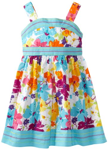 Youngland Little Girls' Sleeveless Floral Sundress With Holofoil, Blue/Multi, 6
