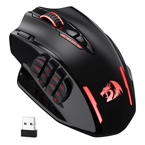 Redragon M913 Impact Elite Wireless Gaming Mouse, 16000 DPI Wired/Wireless RGB Gamer Mouse with 16 Programmable Buttons, 45 Hr Battery and Pro Optical Sensor, 12 Side Buttons MMO Mous
