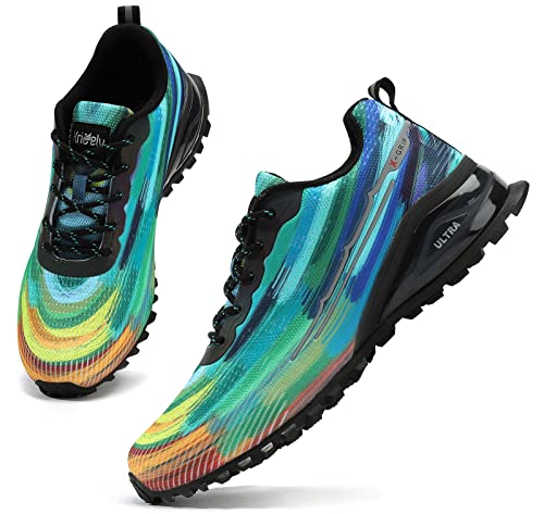 Kricely Men's Trail Running Shoes Fashion Hiking Sneakers Lightweight Tennis Cross Training Shoe Tie dye Non-Slip Walking Footwear Size 14