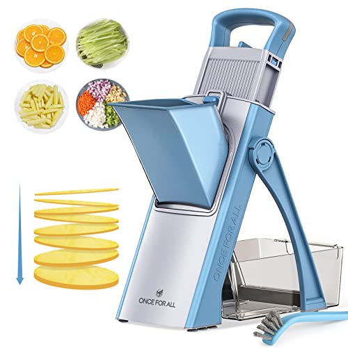ONCE FOR ALL Upgrade Safe Mandoline Slicer Plus, Biger Size, Adjustable Vegetable Food Chopper Potato Fries Cutter, Detachable Blade, Kitchen Chopping Artifact, Mothers Day Gift (SkyBlue)