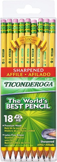 Ticonderoga Pencils, Wood-Cased, Pre-Sharpened, #2 HB Soft, Yellow, 18 Count