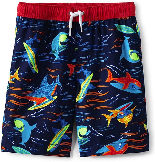 Lands' End B Swim Trunks Deep Sea Navy Surfing Sharks Kids X-Small