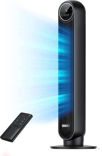 Dreo Nomad One S Alexa Fan, Quiet Tower Fan with Remote, 90° Oscillating Fan with Voice Control, 4 Modes, 4 Speeds, 8H Timer, Standing Cooling Fans for Bedroom Office, Silver, 36inch (DR-HTF007S)