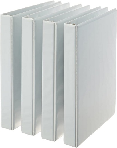 Amazon Basics 3-Ring Binder, 1-Inch - White, 4-Pack