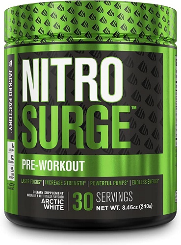 NITROSURGE Pre Workout Supplement - Endless Energy, Instant Strength Gains, Clear Focus, Intense Pumps - Nitric Oxide Booster & Powerful Preworkout Energy Powder - 30 Servings, Arctic White