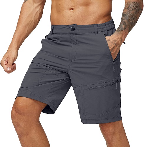 MIER Men’s Quick Dry Hiking Shorts Lightweight Nylon Stretch Outdoor Trail Shorts, 5 Zipper Pockets