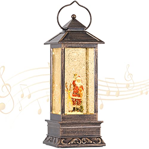 Christmas Musical Snow Globe Lantern with 8 Musics, LED Glittering Hanging Lantern Decoration for Festival Gift Christmas Decorations, Home Decor Holiday Party Table Desk (Santa Claus and Elk)